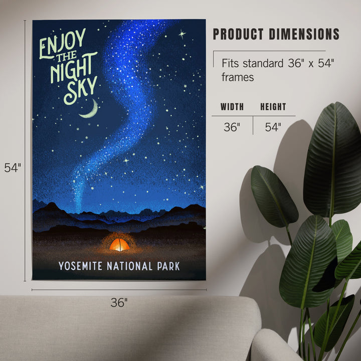 Yosemite National Park, California, Tent and Night Sky, Mid-Century Style, Art & Giclee Prints