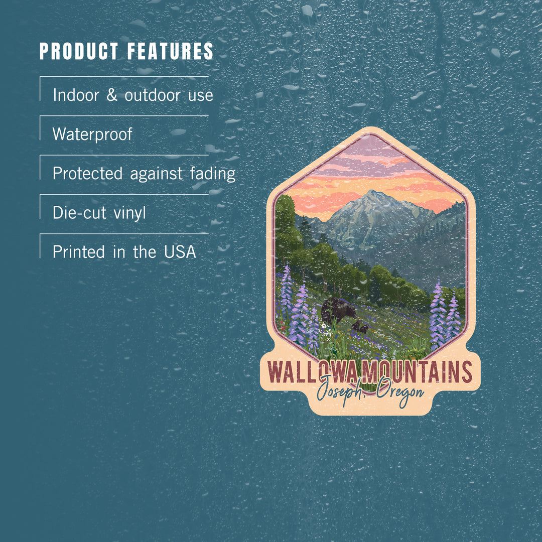 Joseph, Oregon, Wallowa Mountains, Bear and Spring Flowers, Contour, Vinyl Sticker