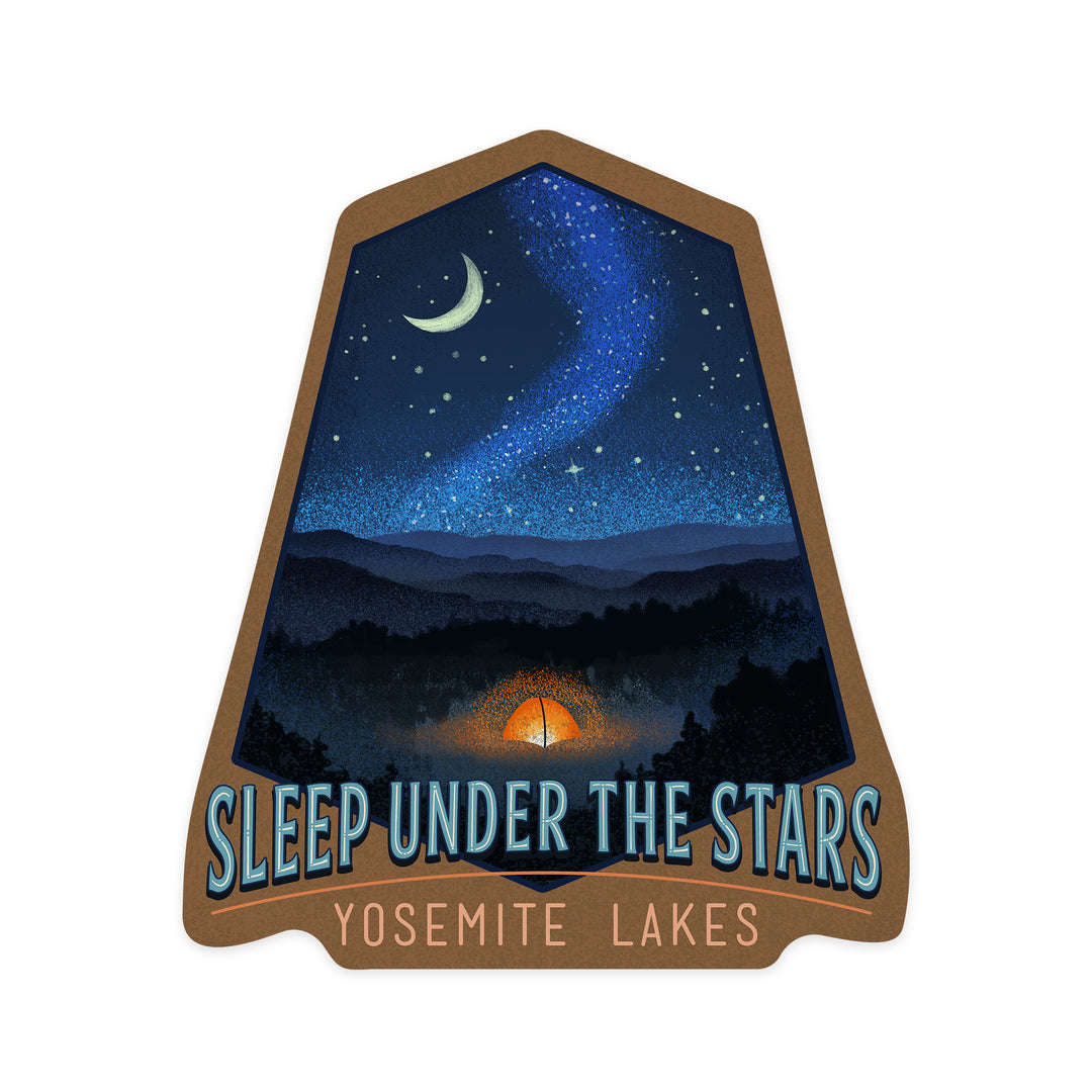 Yosemite National Park, California, Yosemite Lakes, Sleep Under the Stars, Tent & Night Sky, Contour, Lantern Press Artwork, Vinyl Sticker
