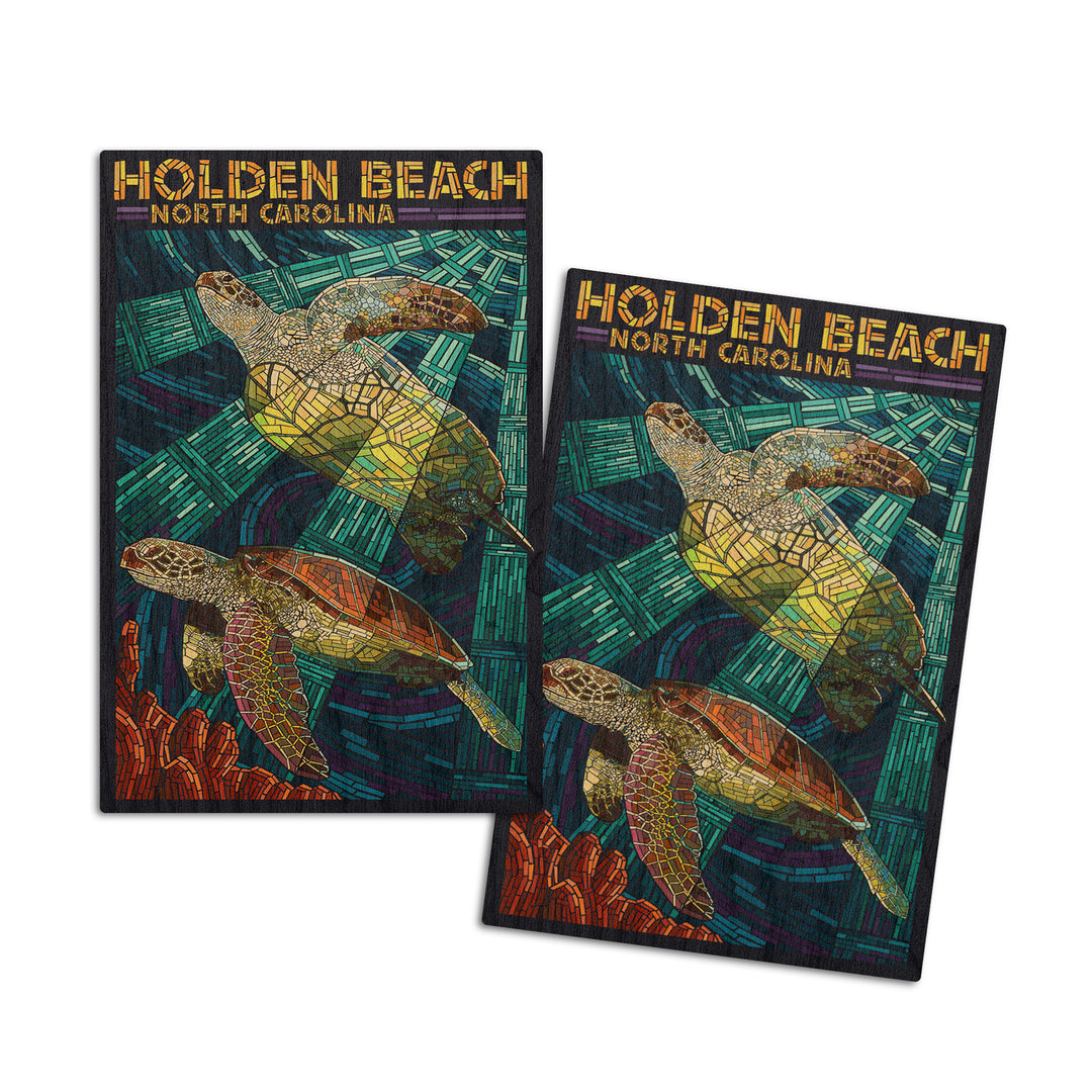 Holden Beach, North Carolina, Sea Turtle Paper Mosaic, Lantern Press Poster, Wood Signs and Postcards