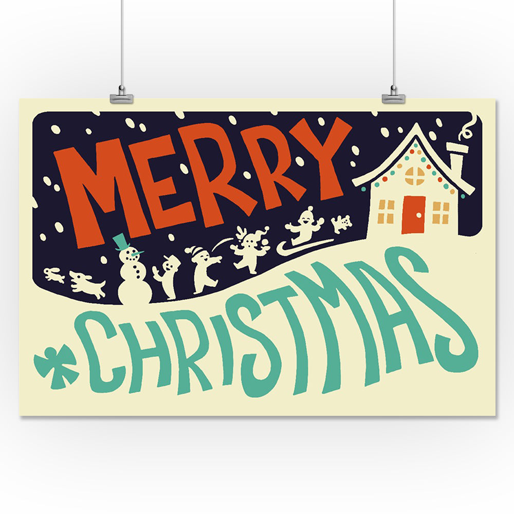 Merry Christmas House, Retro Christmas, Art & Giclee Prints - Lantern Press