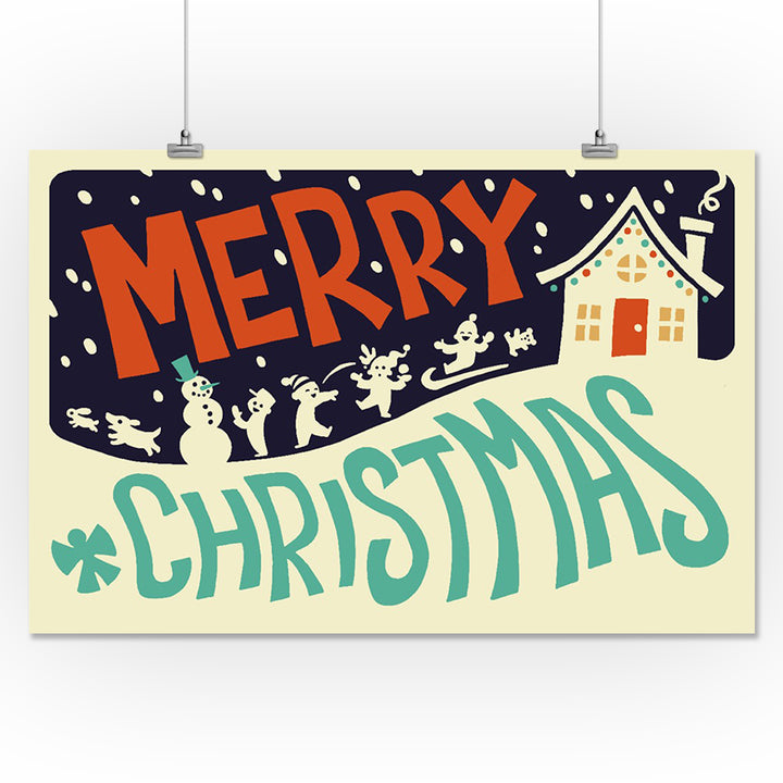 Merry Christmas House, Retro Christmas, Art & Giclee Prints - Lantern Press