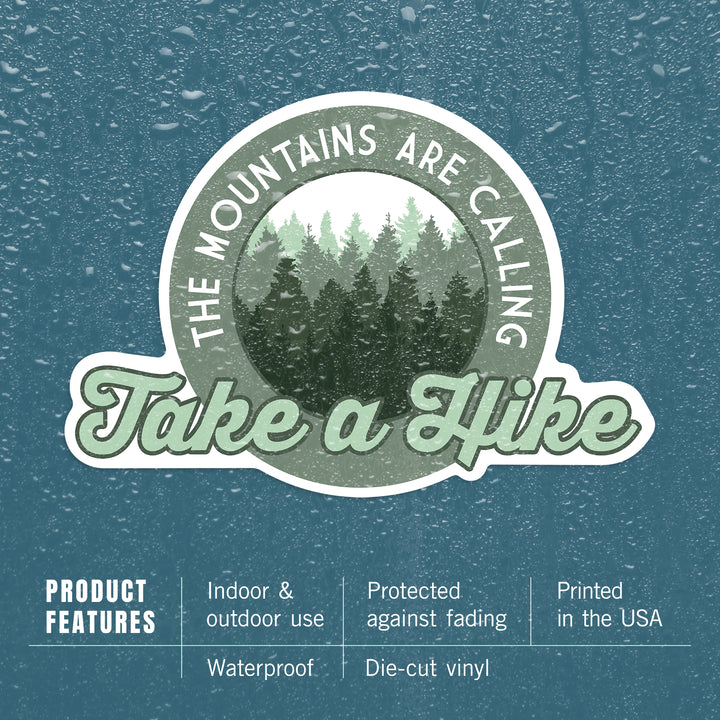The Mountains are Calling, Take a Hike, Pine Forest, Contour, Vinyl Sticker