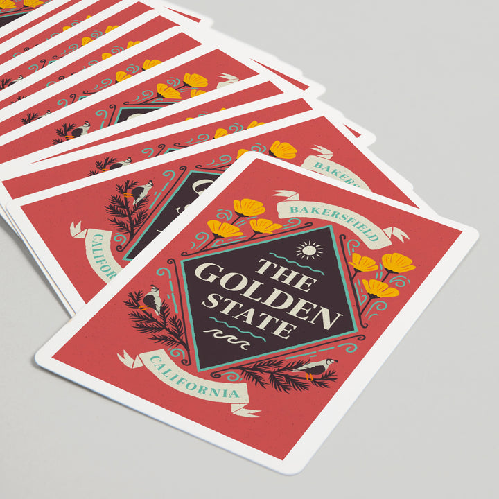 Playing Cards, Bakersfield, California, State Motto Crest, State Series, 52 Card Deck with Jokers in Box, Unique Art