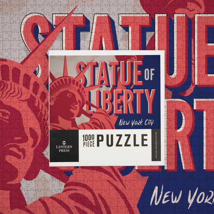 New York City, New York, Statue of Liberty, Red, White and Blue, Jigsaw Puzzle