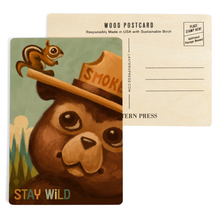 Stay Wild, Smokey Bear and Squirrel, Wood Sign and Postcards