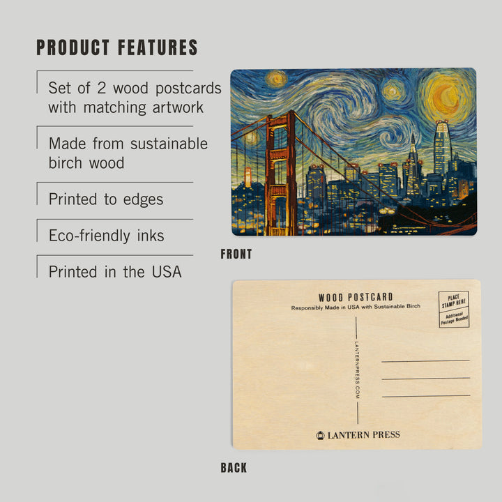San Francisco, California, Starry Night City, Wood Sign and Postcards