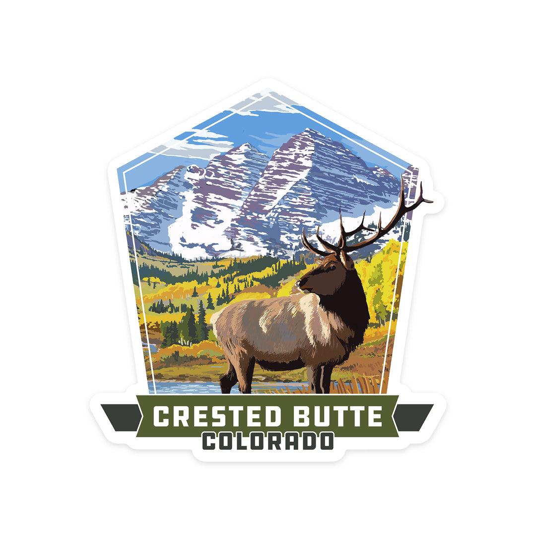 Crested Butte, Colorado, Elk, Contour, Lantern Press Artwork, Vinyl Sticker