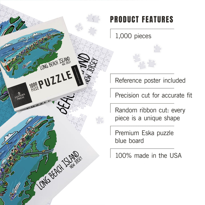 Long Beach Island, New Jersey, Line Drawing, 1000 Piece Jigsaw Puzzle