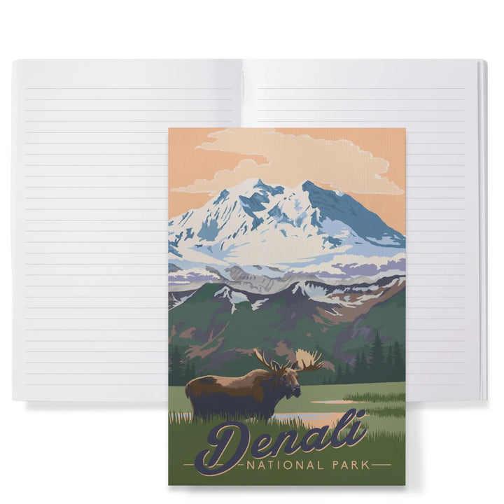 Lined 6x9 Journal, Denali National Park, Alaska, Moose and Mountains, Lay Flat, 193 Pages, FSC paper