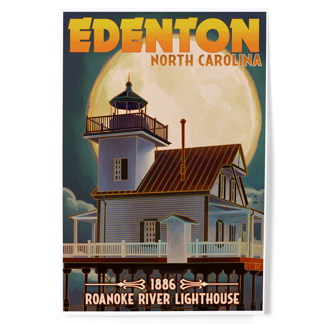 Edenton, North Carolina, Lighthouse and Moon, Roanoke River Lighthouse, Art & Giclee Prints