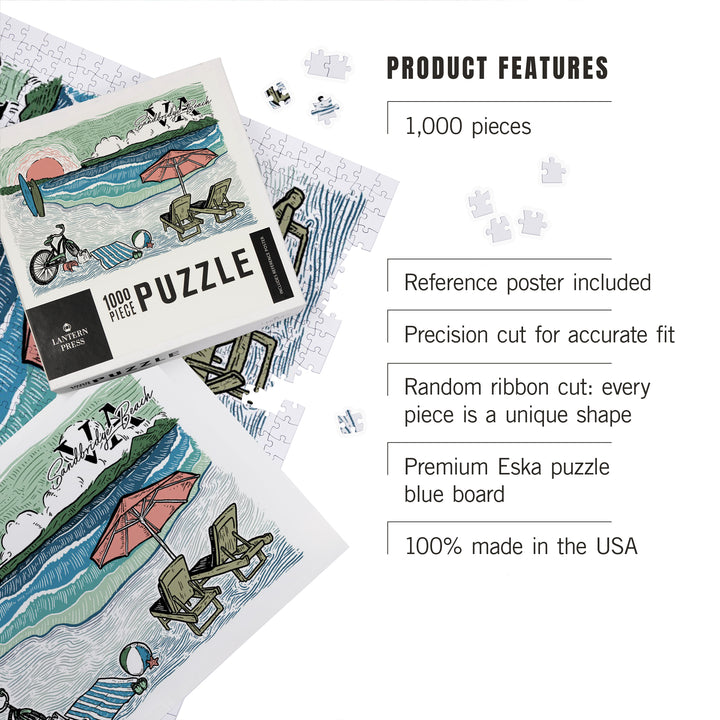 Norfolk, Virginia, Beach Scene Sketch, 1000 Piece Jigsaw Puzzle