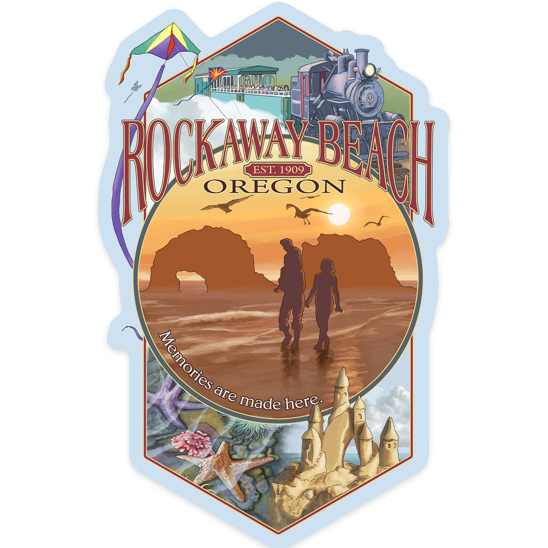 Rockaway Beach, Oregon, Montage, Contour, Vinyl Sticker