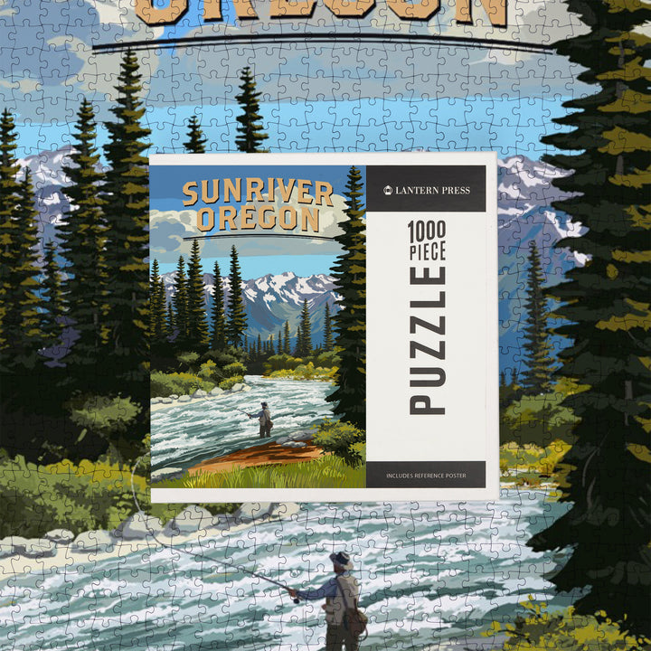 Sunriver, Oregon, Painterly, Angler and River Rapids, Jigsaw Puzzle