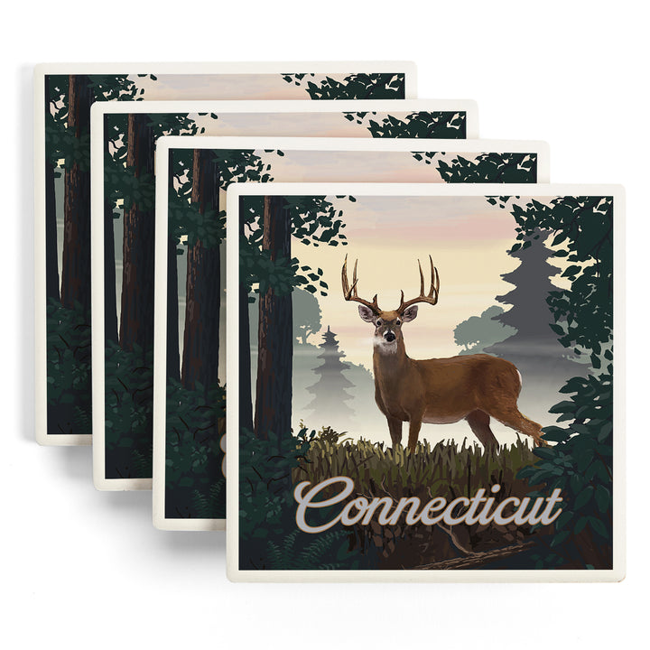 Connecticut, Painterly, Deer and Sunrise, Coasters