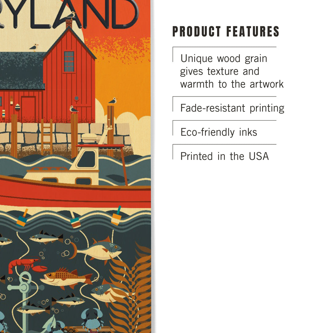 Maryland, Geometric, Wood Sign and Postcards
