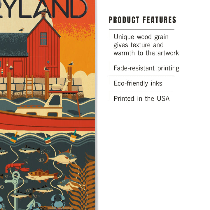 Maryland, Geometric, Wood Sign and Postcards