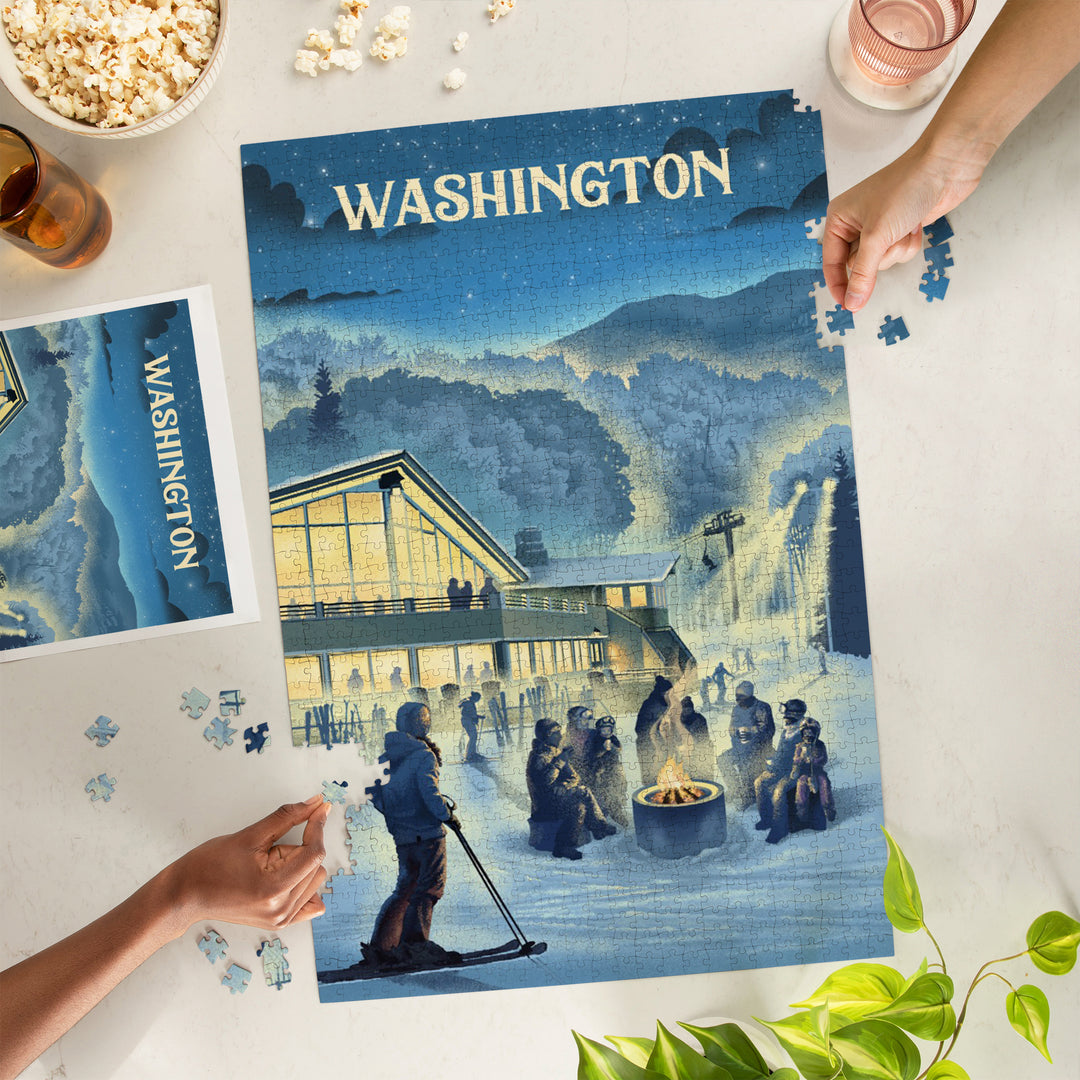 Washington, Lithograph, Snow Lodge, 1000 Piece Jigsaw Puzzle