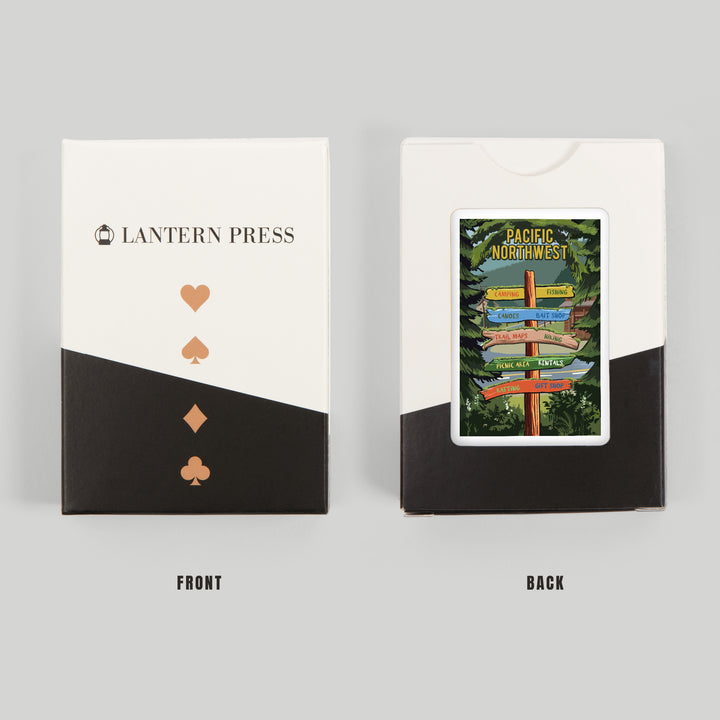 Playing Cards, Pacific Northwest, Signpost, Forest and Camp, 52 Card Deck with Jokers in Box, Unique Art