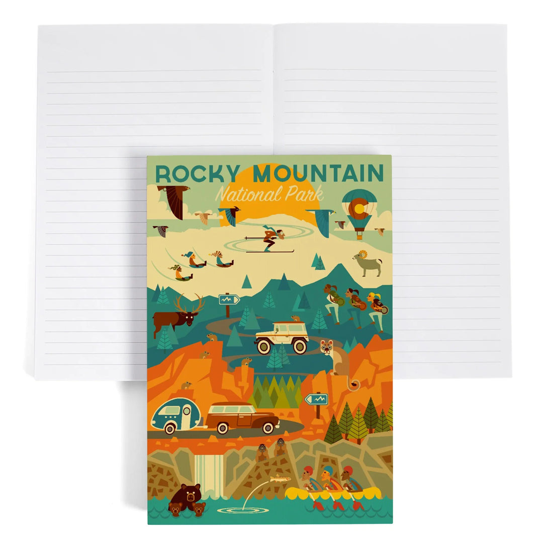 Lined 6x9 Journal, Rocky Mountain National Park, Colorado, Geometric National Park Series, Lay Flat, 193 Pages, FSC paper