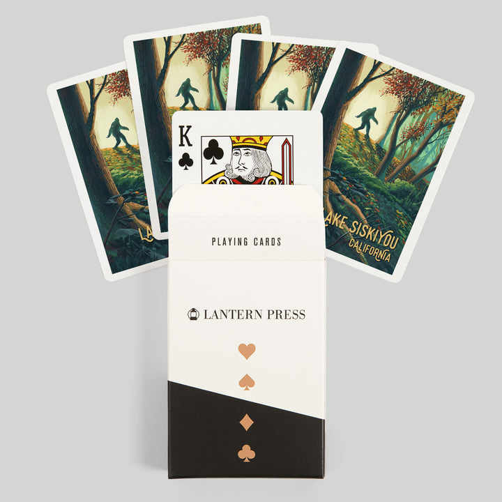 Playing Cards, Lake Siskiyou, California, Wanderer, Bigfoot in Forest, 52 Card Deck with Jokers in Box, Unique Art