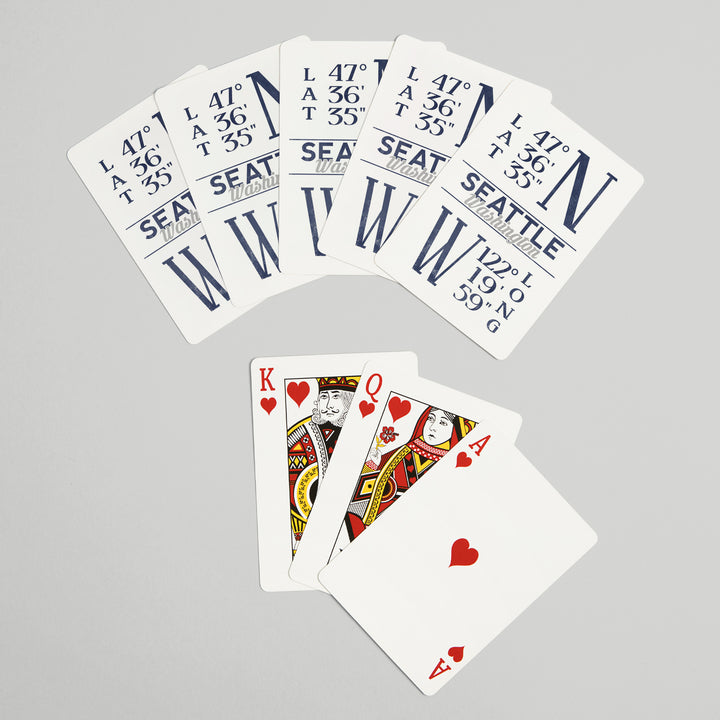 Playing Cards, Seattle, Washington, Latitude and Longitude (Blue), 52 Card Deck with Jokers in Box, Unique Art