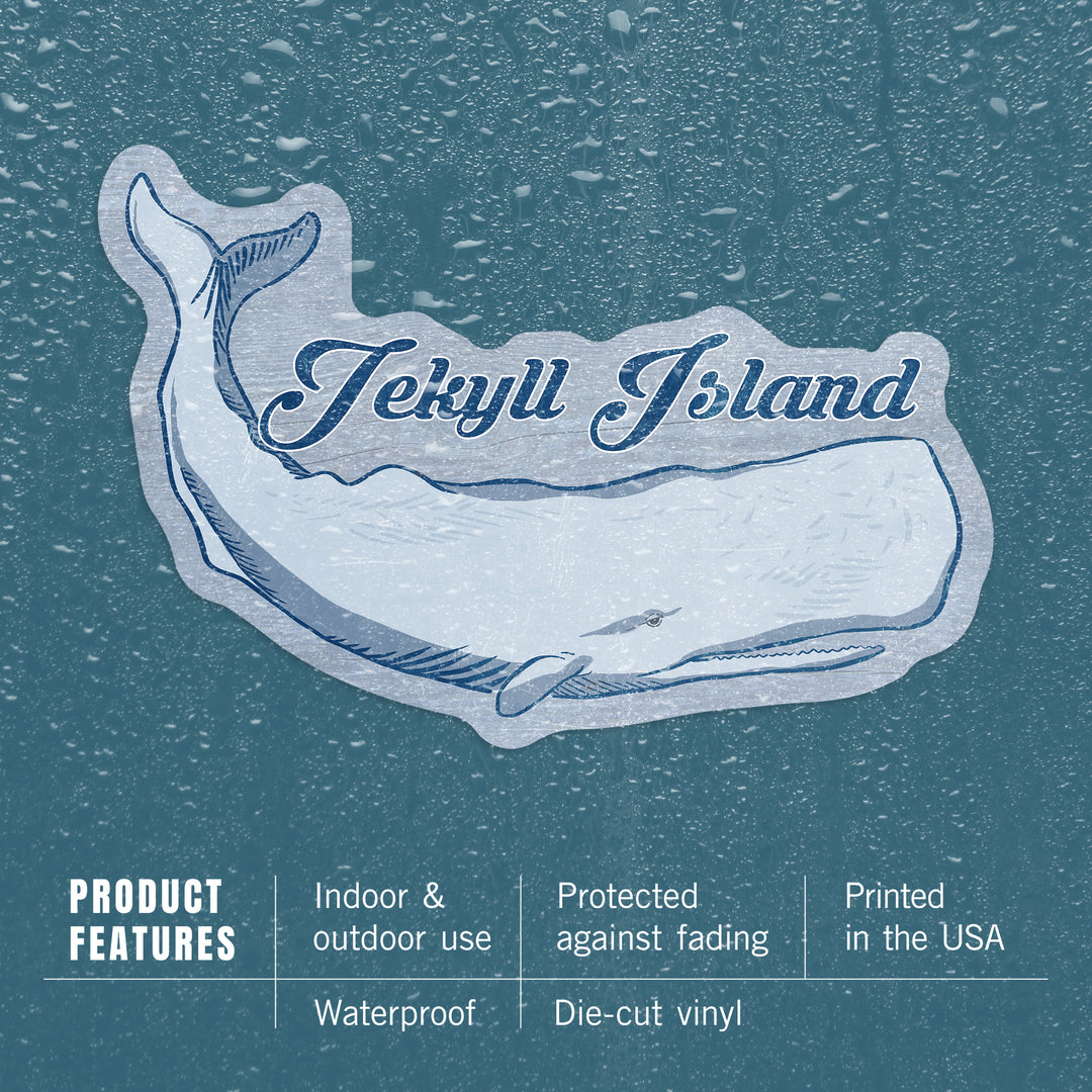 Jekyll Island, Whale, Blue, Coastal Icon, Contour, Lantern Press Artwork, Vinyl Sticker