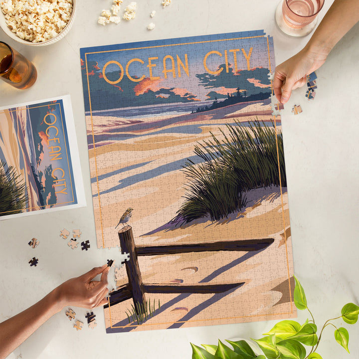 Ocean City, New Jersey, Painterly, Sand and Beachgrass, 1000 Piece Jigsaw Puzzle