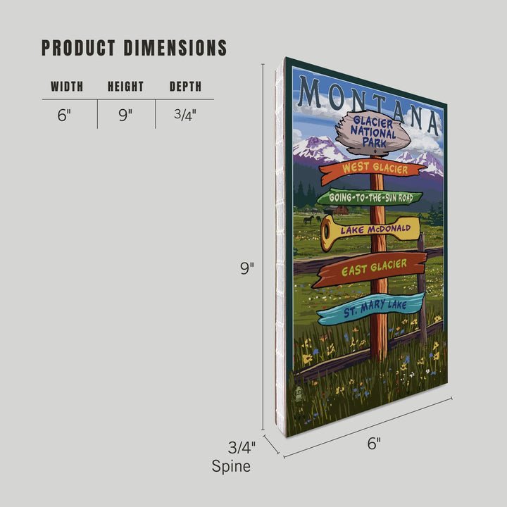 Lined 6x9 Journal, Glacier National Park, Montana, Destination Signpost, Lay Flat, 193 Pages, FSC paper