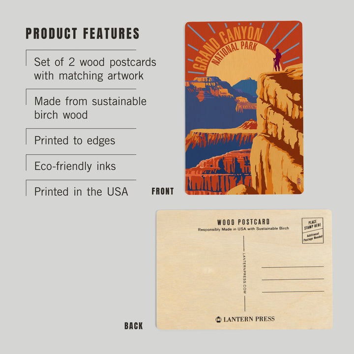Hiker in Grand Canyon National Park, Psychedelic, Wood Sign and Postcards