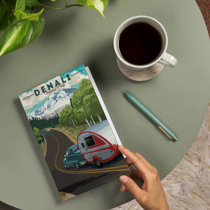 Lined 6x9 Journal, Denali National Park, Alaska, Retro Camper on Road, Lay Flat, 193 Pages, FSC paper