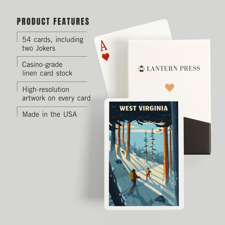 Playing Cards, West Virginia, Better on Foot, Snowshoeing, 52 Card Deck with Jokers in Box, Unique Art