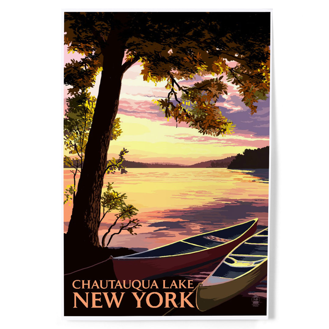 Chautauqua Lake, New York, Canoe and Lake at Sunset, Art & Giclee Prints