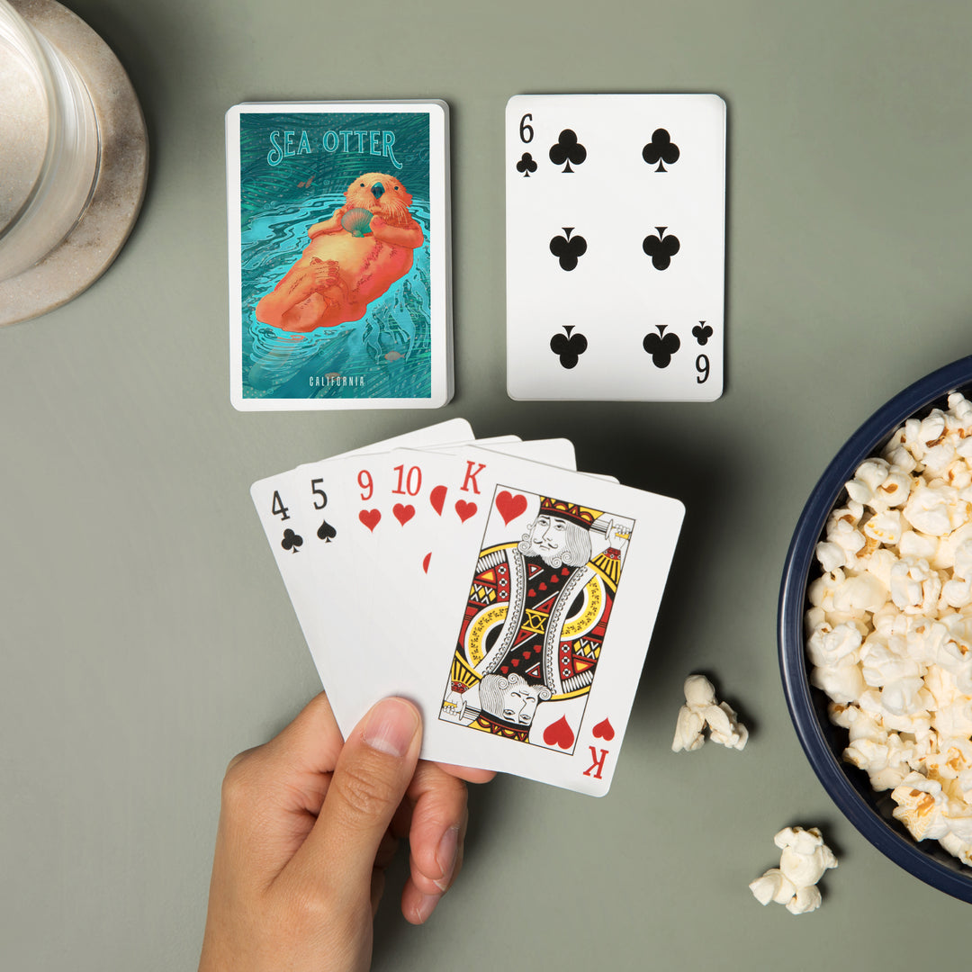 Playing Cards, California, Fluid Linework, Sea Otter, 52 Card Deck with Jokers in Box, Unique Art