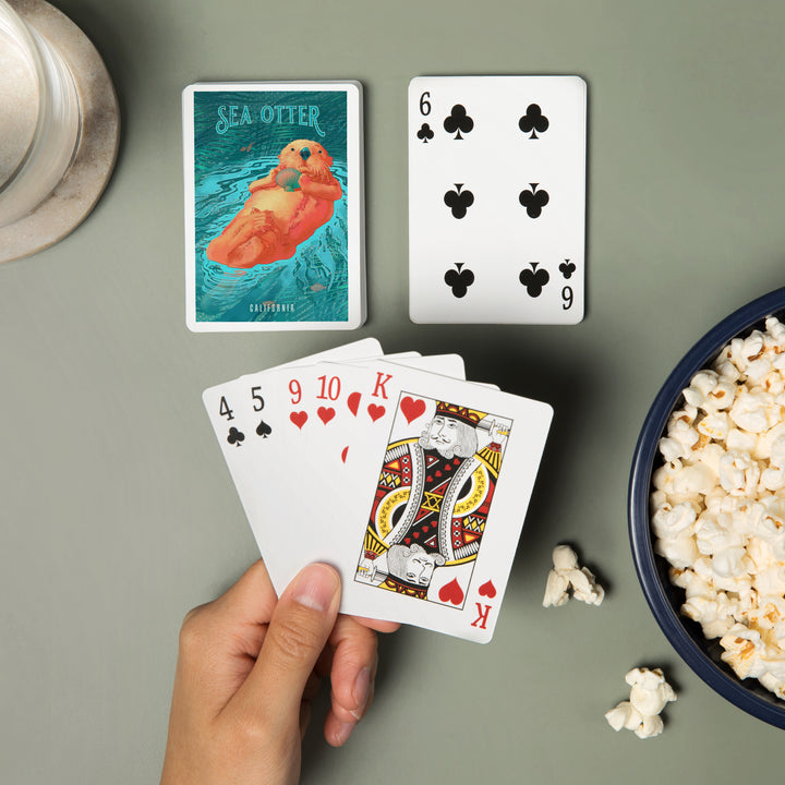 Playing Cards, California, Fluid Linework, Sea Otter, 52 Card Deck with Jokers in Box, Unique Art