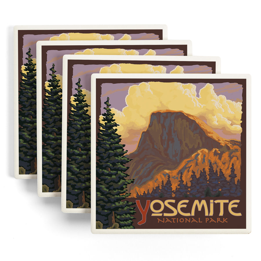 Yosemite National Park, California, Half Dome, Lantern Press Artwork, Coaster Set