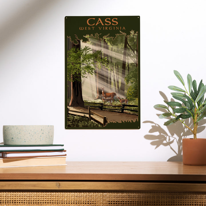 Cass, West Virginia, Deer and Fawns, Wood Sign and Postcards