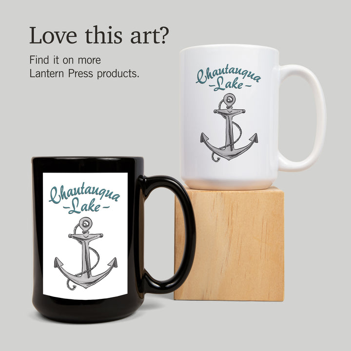Chautauqua Lake, New York, Anchor Icon, Lantern Press Artwork, Ceramic Mug