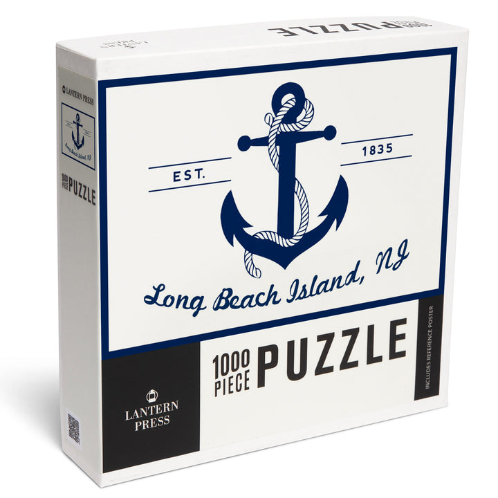 Long Beach Island, New Jersey, Blue and White Anchor, 1000 Piece Jigsaw Puzzle