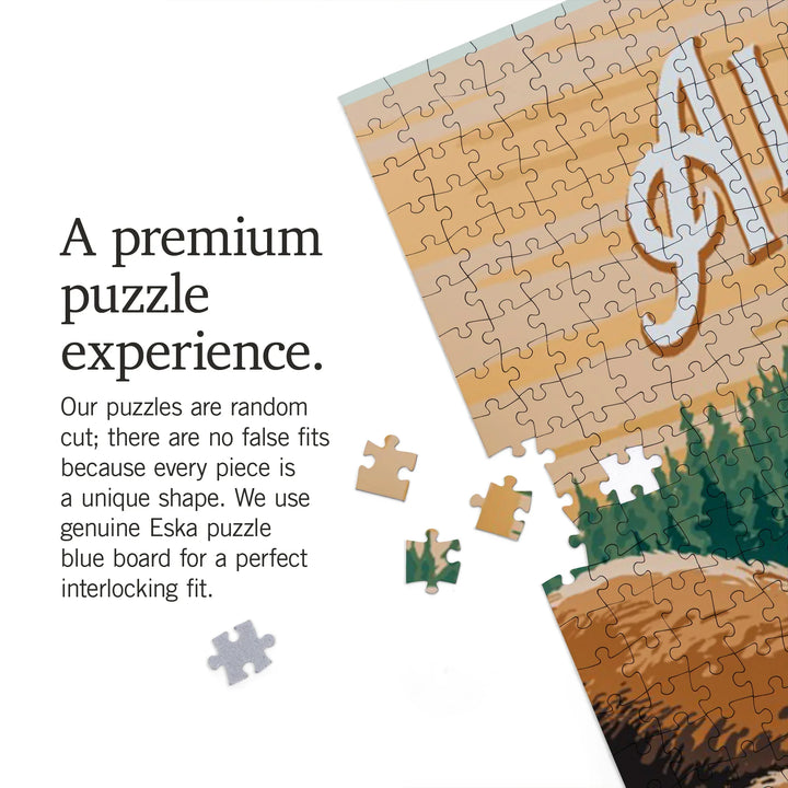Alaska, Painterly, Grizzly Bears at Salmon Run, 1000 Piece Jigsaw Puzzle