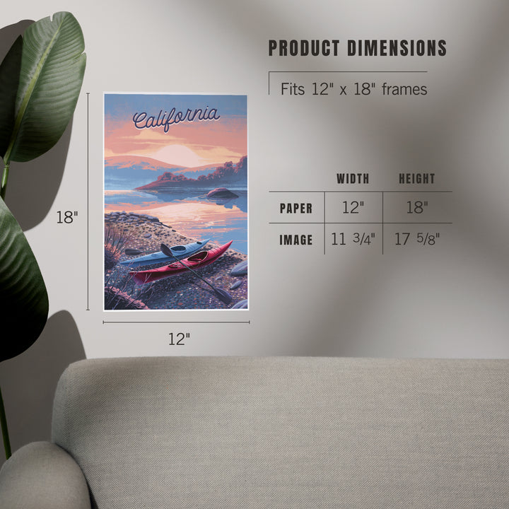 California, Glassy Sunrise, Kayak, Art & Giclee Prints - Lantern Press