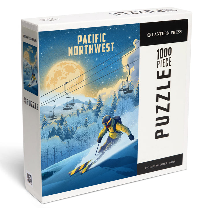 Pacific Northwest, Lithograph, Night Ski, 1000 Piece Jigsaw Puzzle