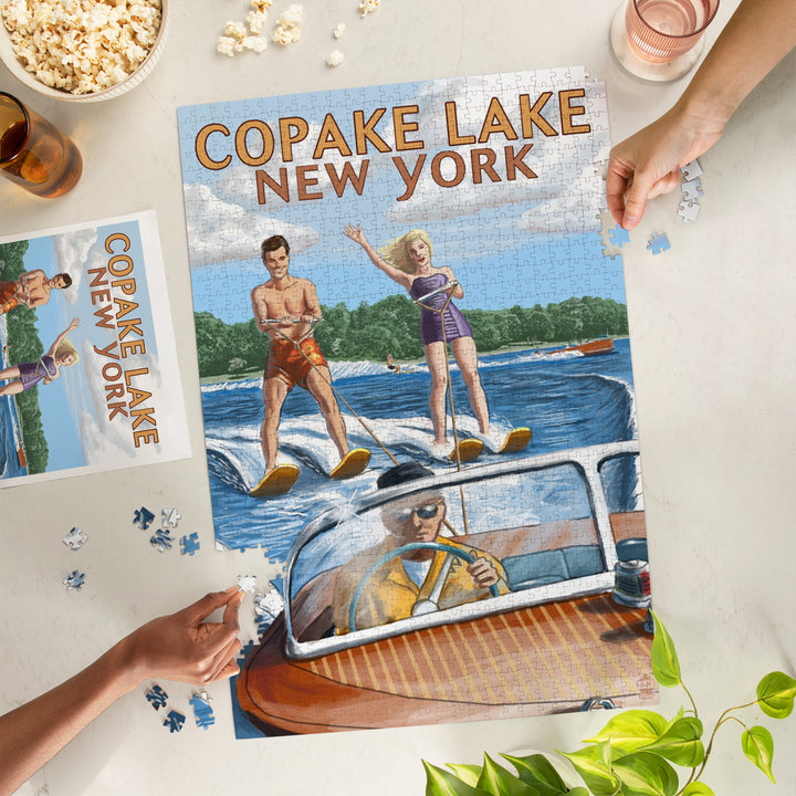 Copake Lake, New York, Painterly, Wake Ski, Jigsaw Puzzle