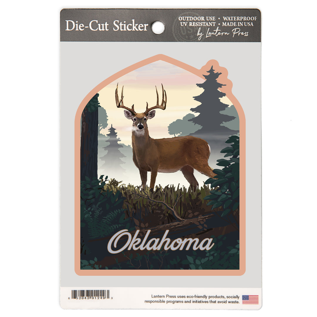 Oklahoma, Painterly, Deer and Sunrise, Vinyl Sticker