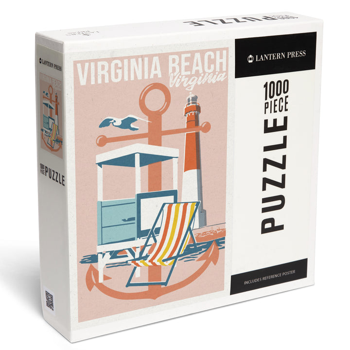 Virginia Beach, Virginia, Letterpress Anchor, Jigsaw Puzzle