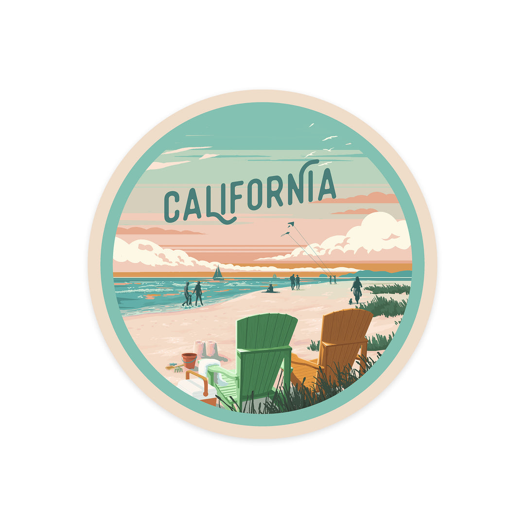 California, Painterly, Bottle This Moment, Beach Chairs, Contour, Vinyl Sticker - Lantern Press