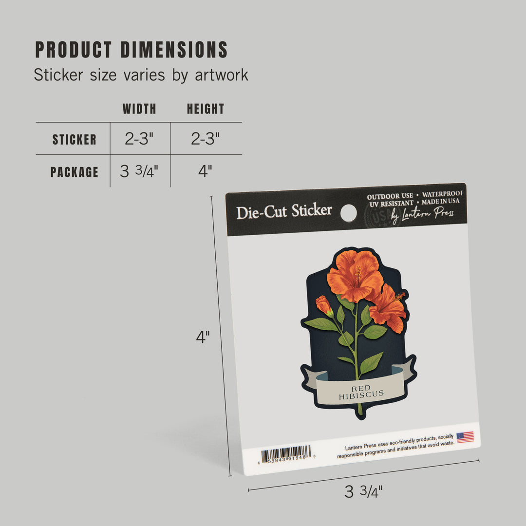 Vintage Flora Noir, Red Hibiscus, Vinyl Sticker