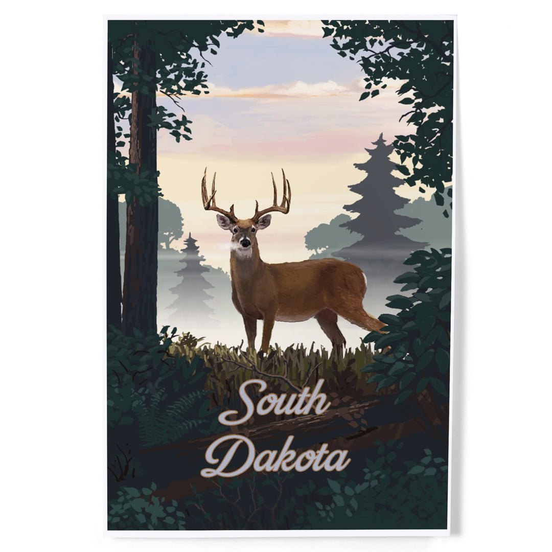 South Dakota, Painterly, Deer and Sunrise, Art & Giclee Prints