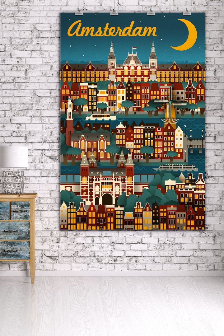 Amsterdam, Retro Skyline, Art & Giclee Prints