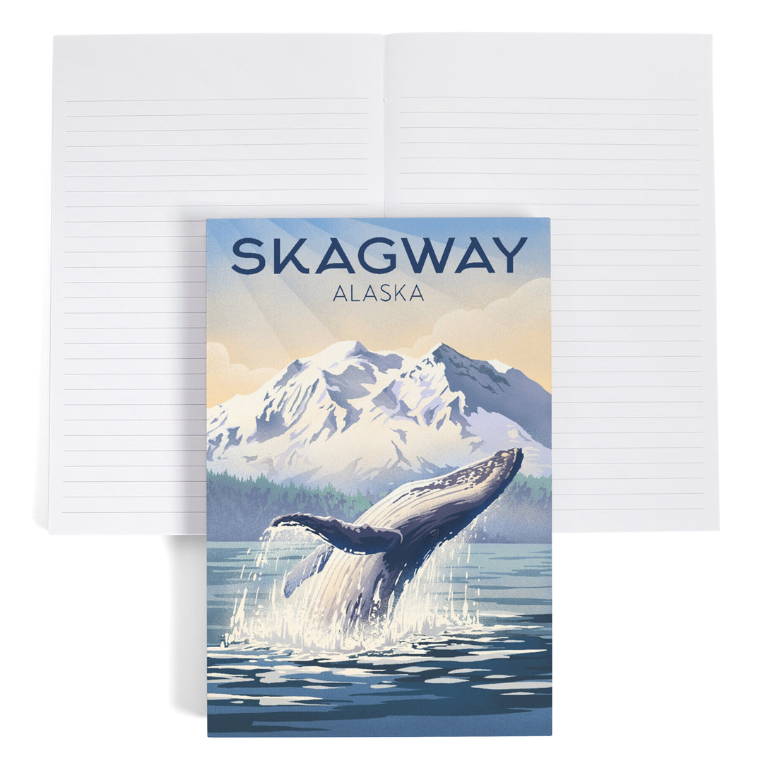 Lined 6x9 Journal, Skagway, Alaska, Lithograph, Breaching Humpback Whale, Lay Flat, 193 Pages, FSC paper